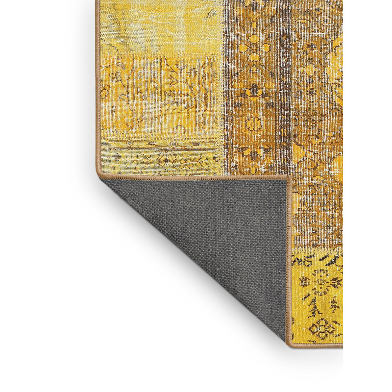 Tapis contemporain jaune / gris, Rectangle 8 pi x 12 pi