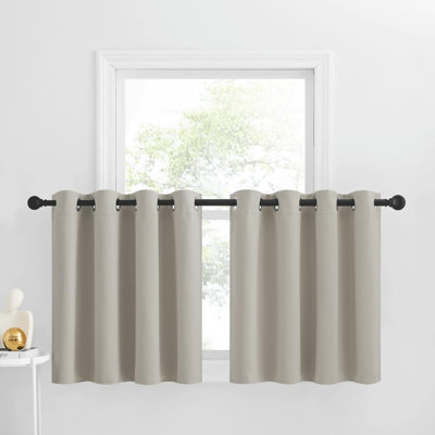 NICETOWN Blackout Small Window Valances, Rustic Farmhouse Curtains Grommet Top Thermal Insulated Window Drapes for Kitchen/Bathroom/Basement, 2 Panels.