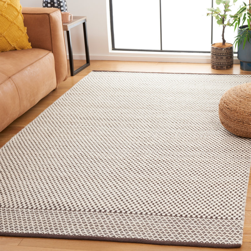 Wanetta Flat Weave Wool/Cotton Geometric Rug in Gray/Brown/Ivory, Rectangle 5' x 8'
