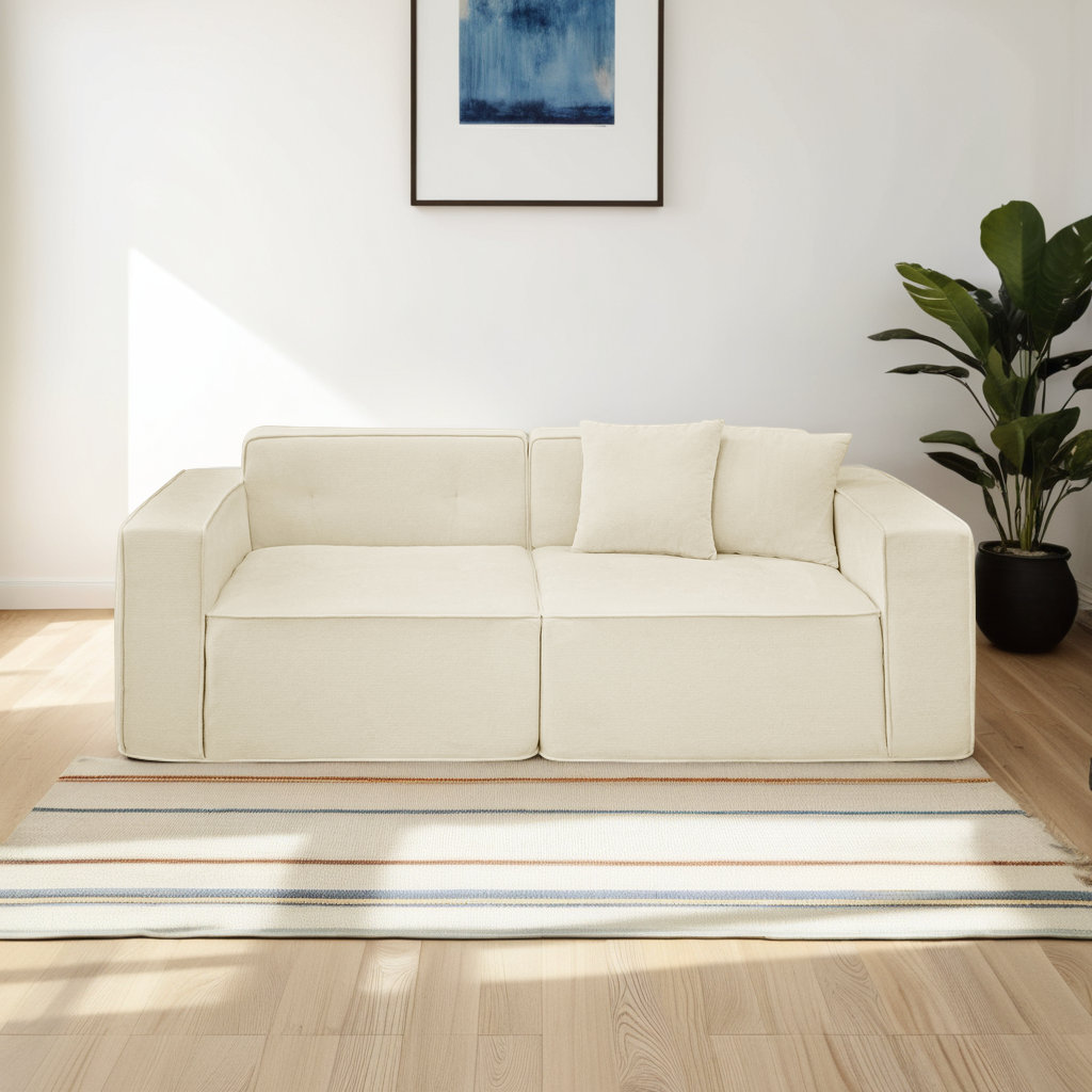 Latitude Run® Modern 3-Seater Sofa - White Linen with Hybrid Foam & 72 ...