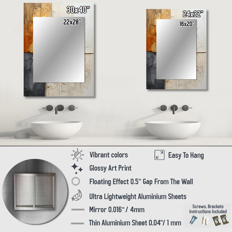 Grey Yellow Abstract Fractal Abstraction - Fractals Decorative Mirror, Modern Wall Mirror, Printed Metal Art, 40" x 30"