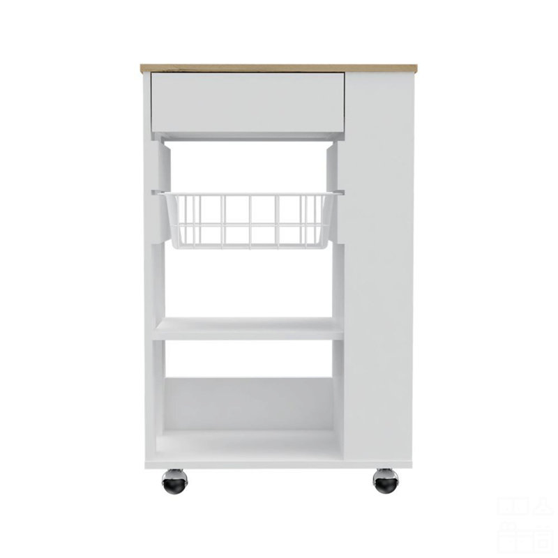Kitchen Cart,  One Drawer, Two Open Shelves, Four Casters, White