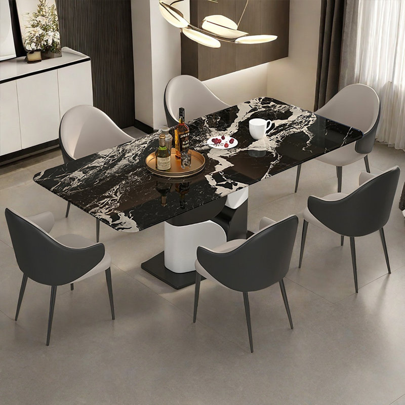 Black Microlite Rectangular Dining Table Sets, 29.5"H x 55"L x 31.5"W