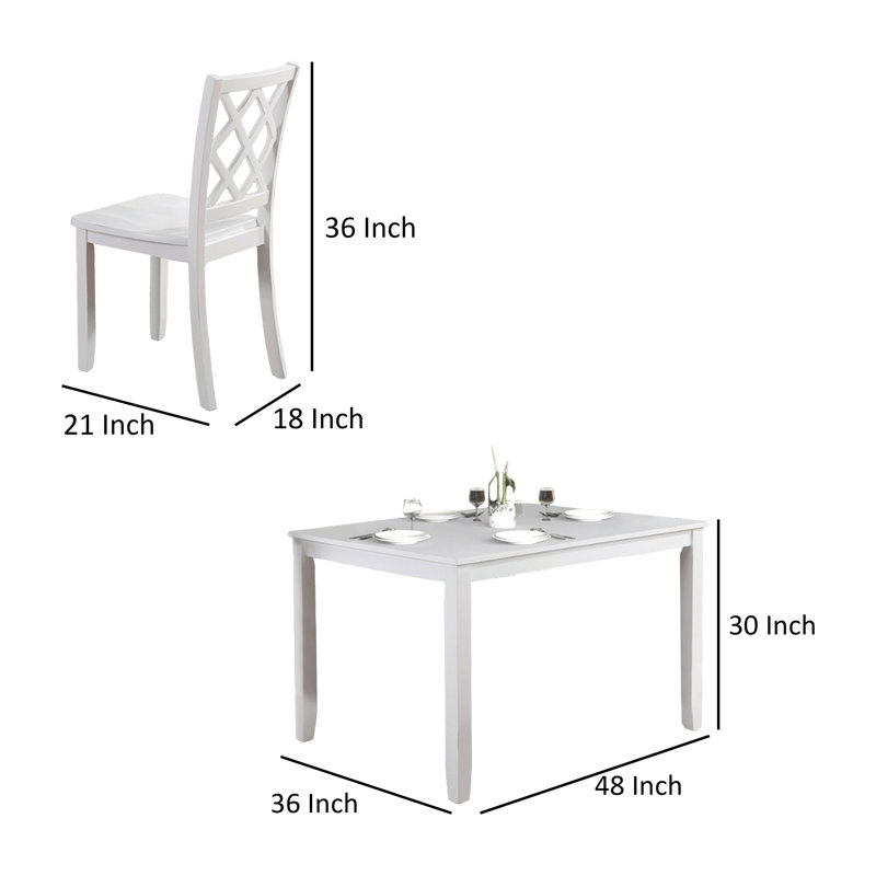Ensemble de table de salle à manger 5 pièces Ziko, 4 chaises à dossier croisé, bois massif, Blanc
