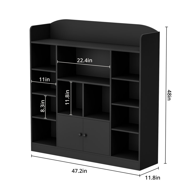 Modern Cube Bookshelf, Bookcase With With 11 Cubbies And 2 Cabinets, Freestanding Book Storage Shelves For Bedroom, Playroom, Hallway