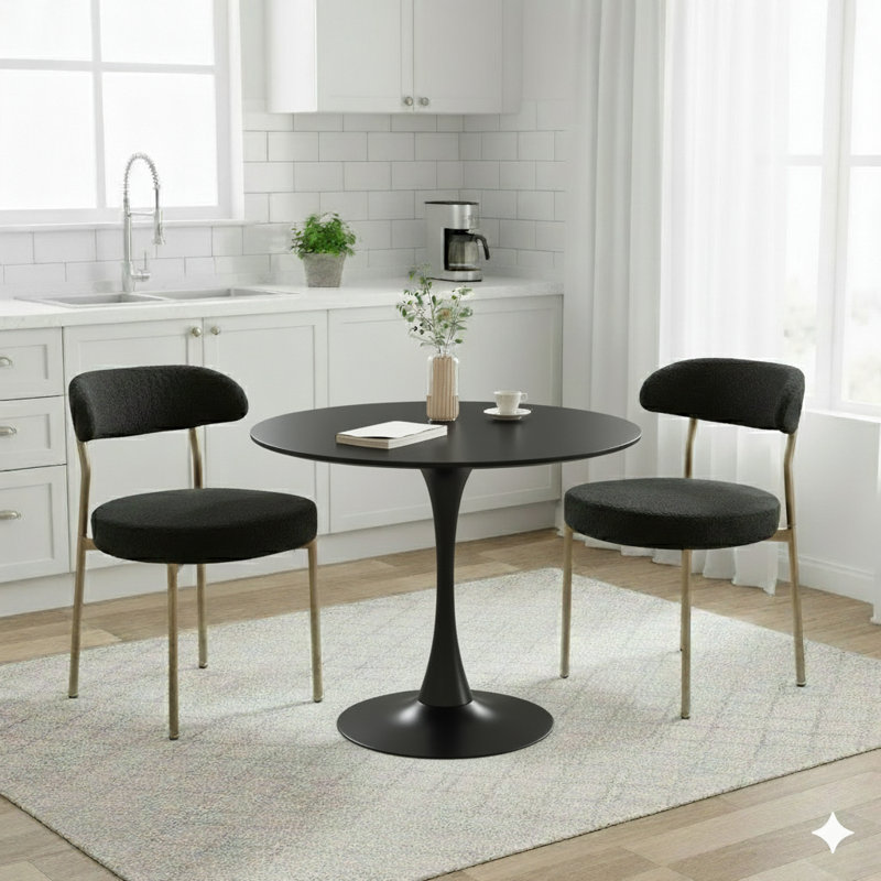 Ensemble de table de salle à manger rond avec 2 chaises, Noir et or, Noir