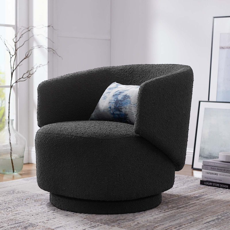 Modway Celestia Boucle Fabric Swivel Chair, Black Polyester Blend