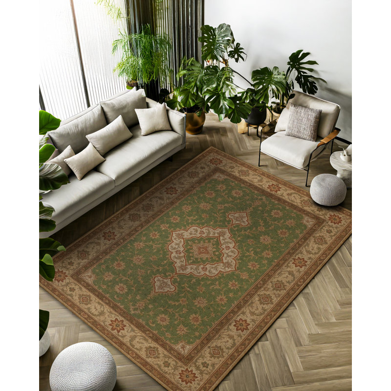 Trapp Collection Digital Print Cotton-Polyester Green Oriental Rug, Runner 3'4" x 13'2"