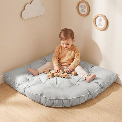 Large Corner Floor Cushion, 39.37" Radius Quarter-Circle Kids Rug, Soft Thick Floor Pillow for Reading Nook, Playroom, Yoga & Meditation, PP Cotton+Floral Cotton Filling