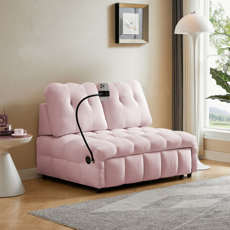 Pull Out Sofa Bed, Pink Velvet