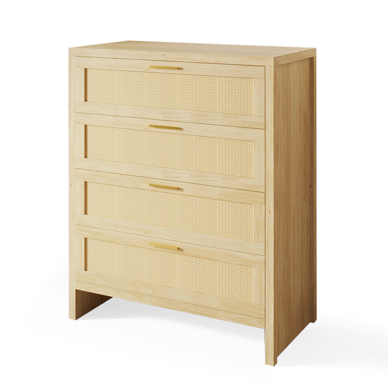 Commode à 4 tiroirs en rotin, commode à tiroirs en bois, pour chambre à coucher, vestibule, salles de séjour, bois naturel
