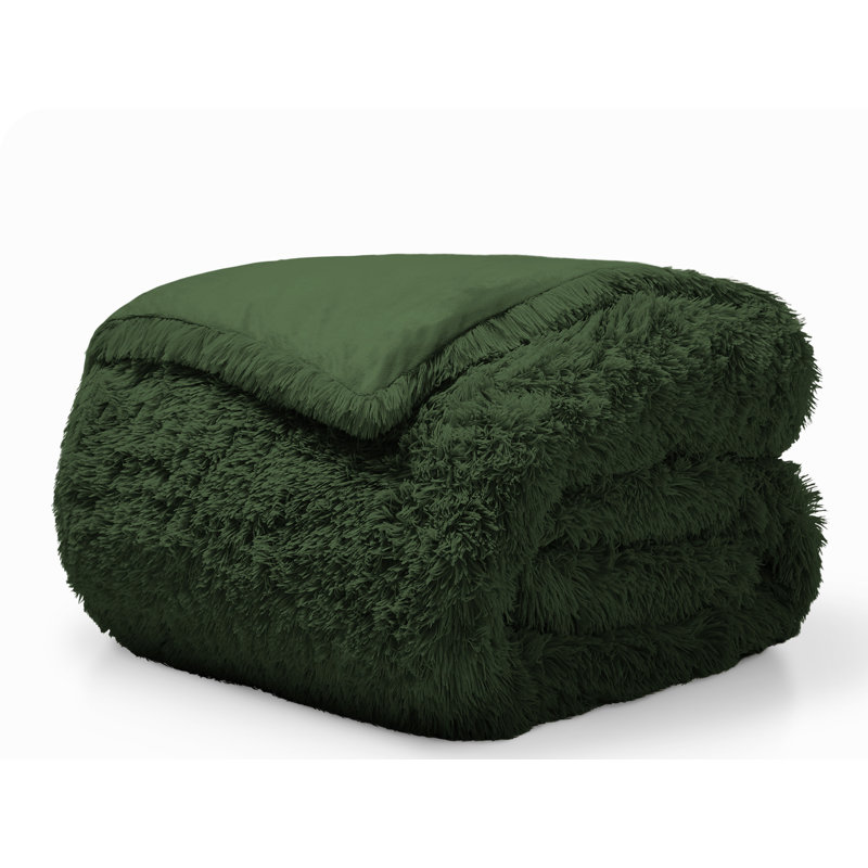 Forest Green Shaggy Faux Fur King/Cal King Duvet Cover