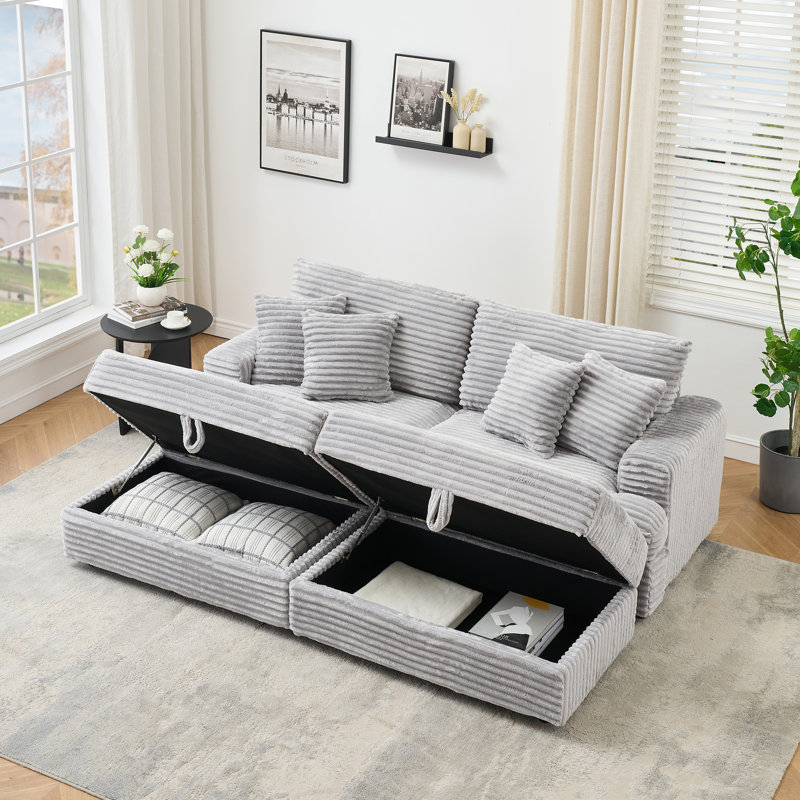 Canapé confortable 79,5 po 3 places avec repose-pieds Corduroy, Gris
