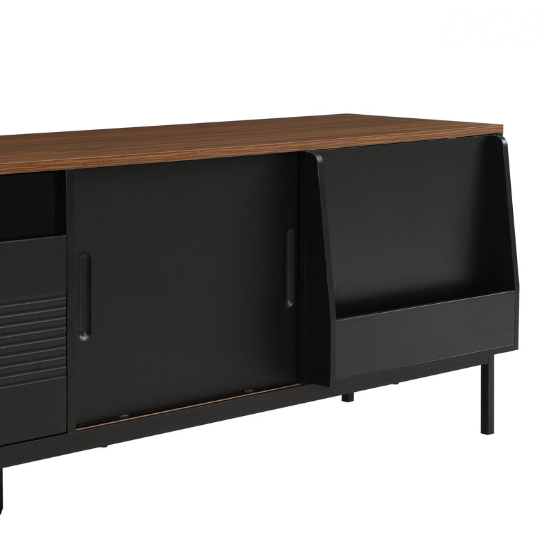 70.8'' Modern TV Stand For Tvs Up To 75 Inches, Entertainment Center With Storage Space, Sliding Doors, Adjustable Shelves And Metal Frame, Mid Century Modern Media TV Console Table For Living R, TV Stand