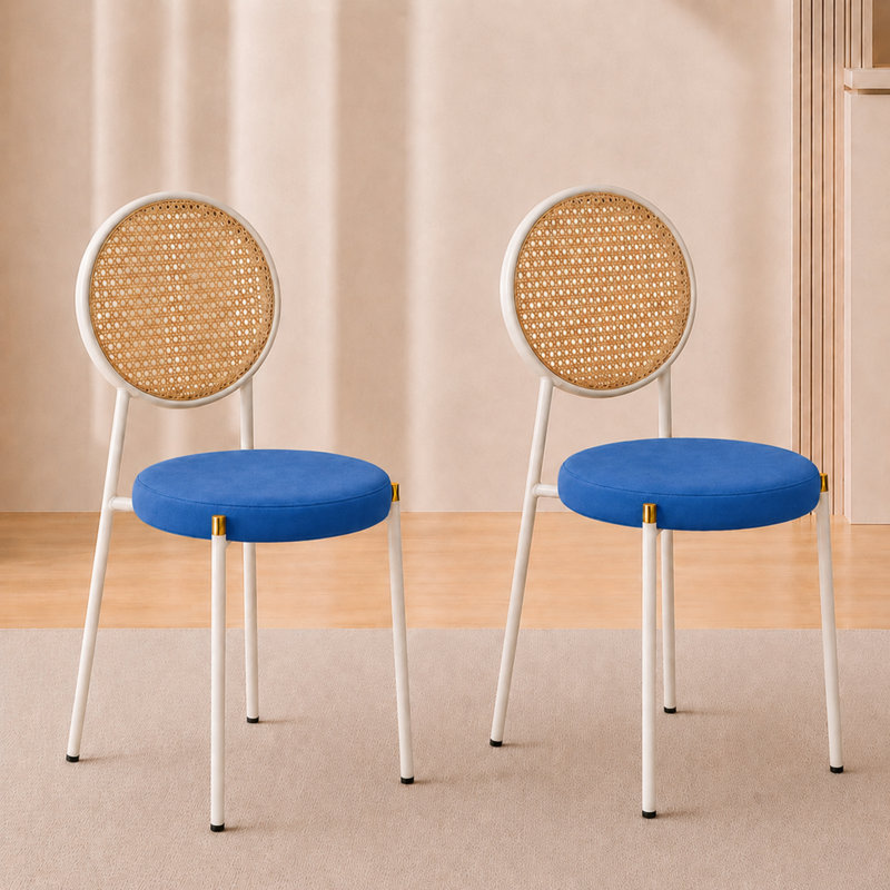 Chaise de salle à manger en rotin Charlotta, 2, Bleu marine