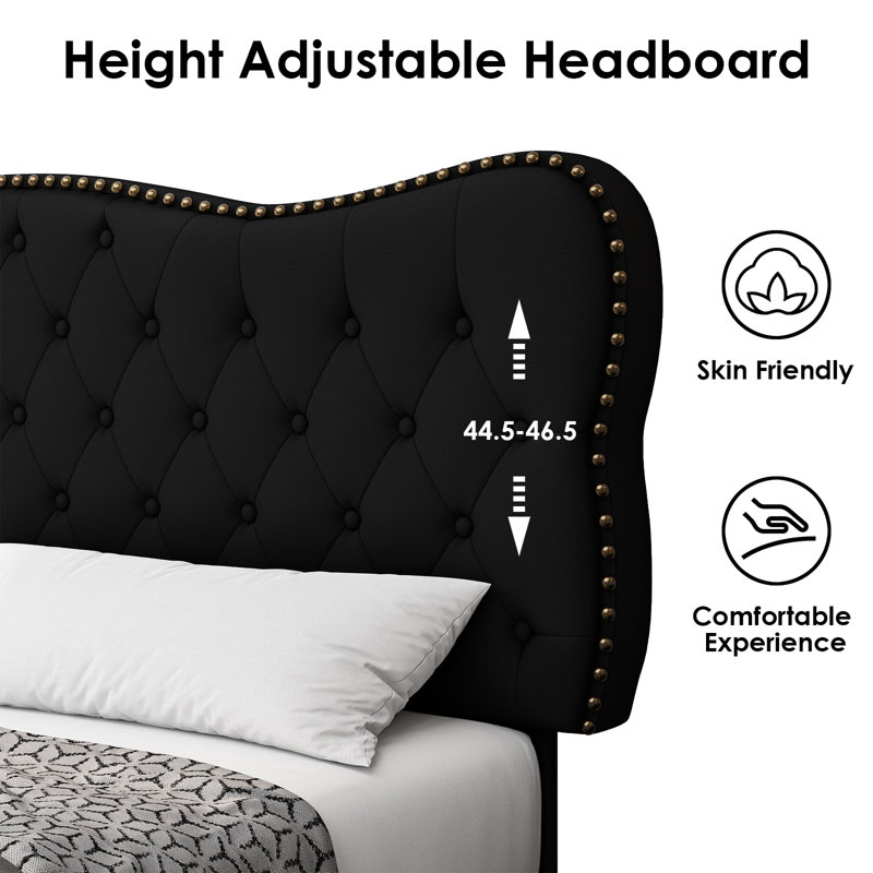 Lofgren Tufted Upholstered Platform Bed with Adjustable Headboard, Queen, Light Beige