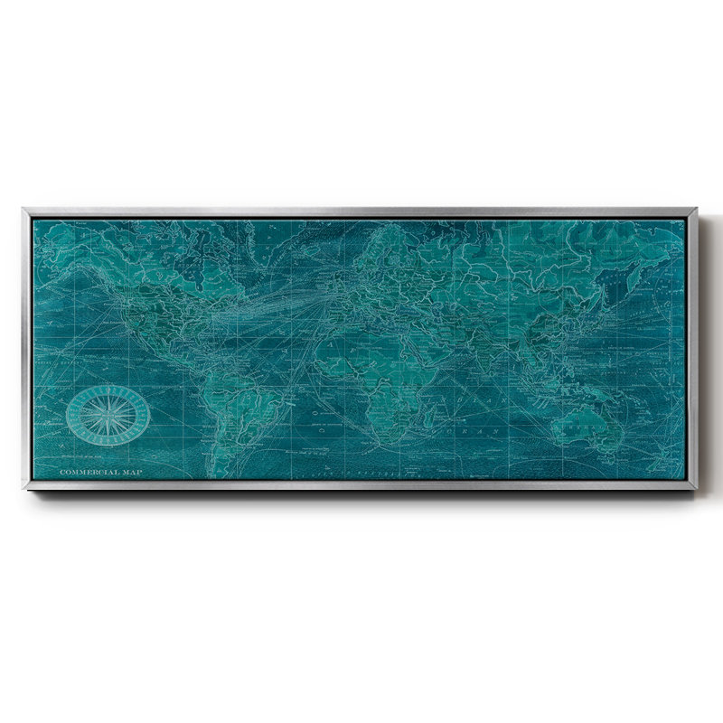 Carte du monde azur - toile encadrée, H 8 po x l 20 po x P 1,5 po, Argent