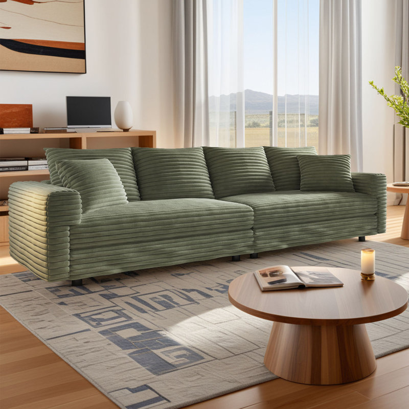 Canapé modulaire très long avec conversion de méridienne et 2 coussins décoratifs 103 po Almonte, Vert
