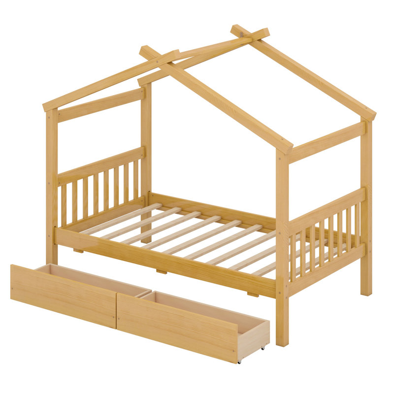 Lit en bois avec tiroirs, Natural