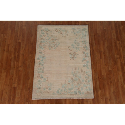 One-of-a-Kind 3'11" x 5'5" New Age Rectangle Wool Area Rug in Beige and Green
