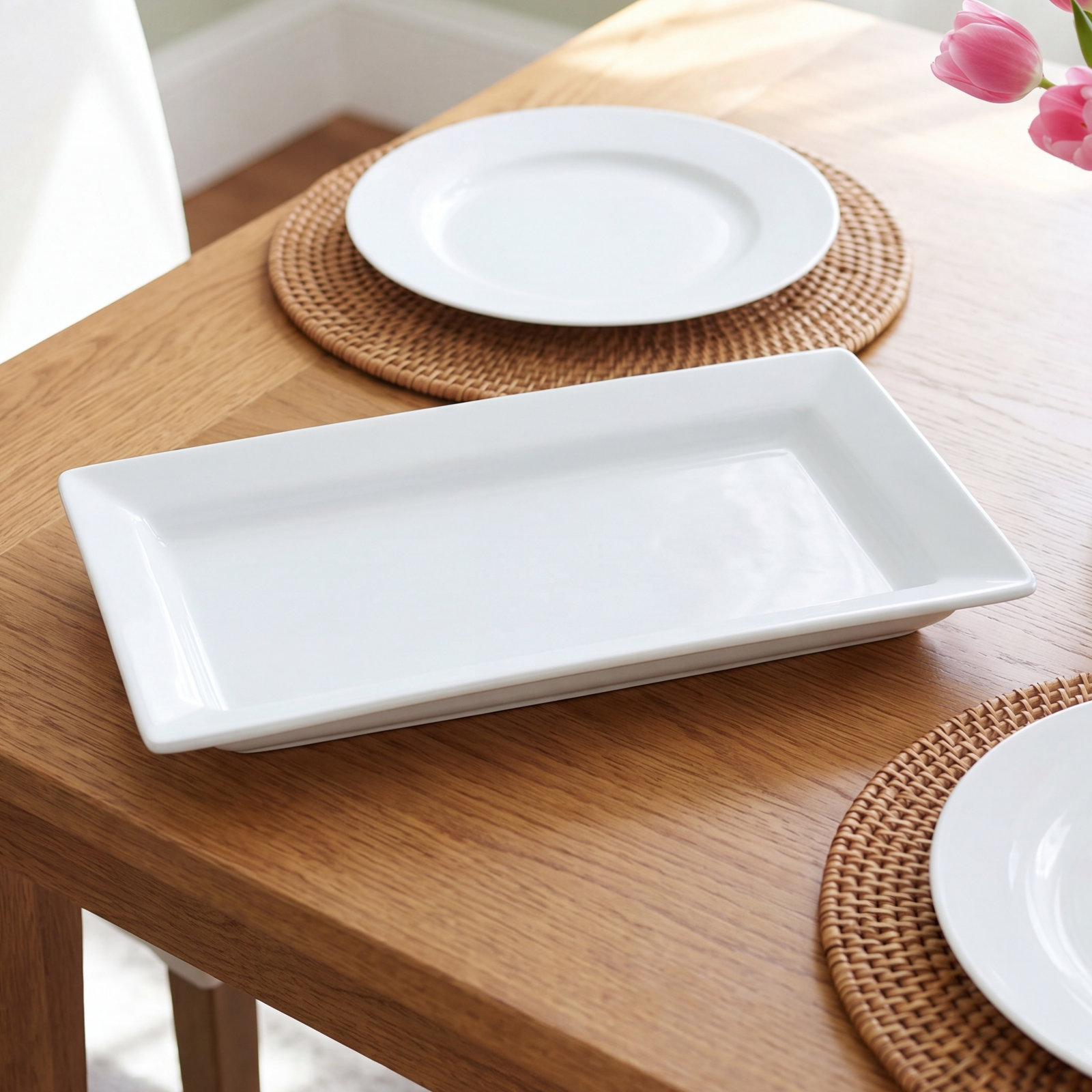 Everyday White Rectangular Rim Serving Platter