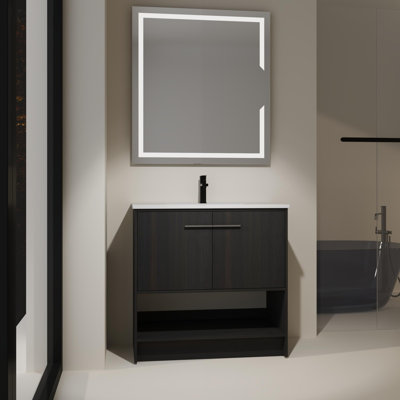 Meuble-lavabo de salle de bain avec lavabo, portes à fermeture douce, meuble-lavabo autoportant