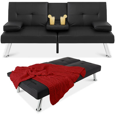 Owlex Modern Convertible Futon Sofa w/ Removable Armrests, 2 Cupholders by Ebern Designs