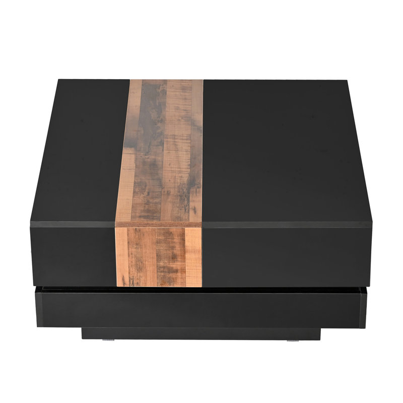 Table basse carrée 31,4 po x 31,4 po avec plateau coulissant, table centrale ultrabrillante avec compartiment de rangement dissimulé, table à cocktail extensible avec finition grain pour le salon