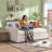 Modern Twin Linen Upholstered Daybed with Lift-Up Storage and Curved Arms, Cream-1738757092