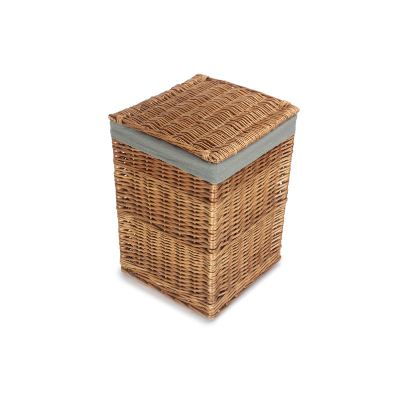 Wicker Laundry Bin Basket with Lining, 50cm H x 33cm W x 33cm D, Light Steamed/Grey