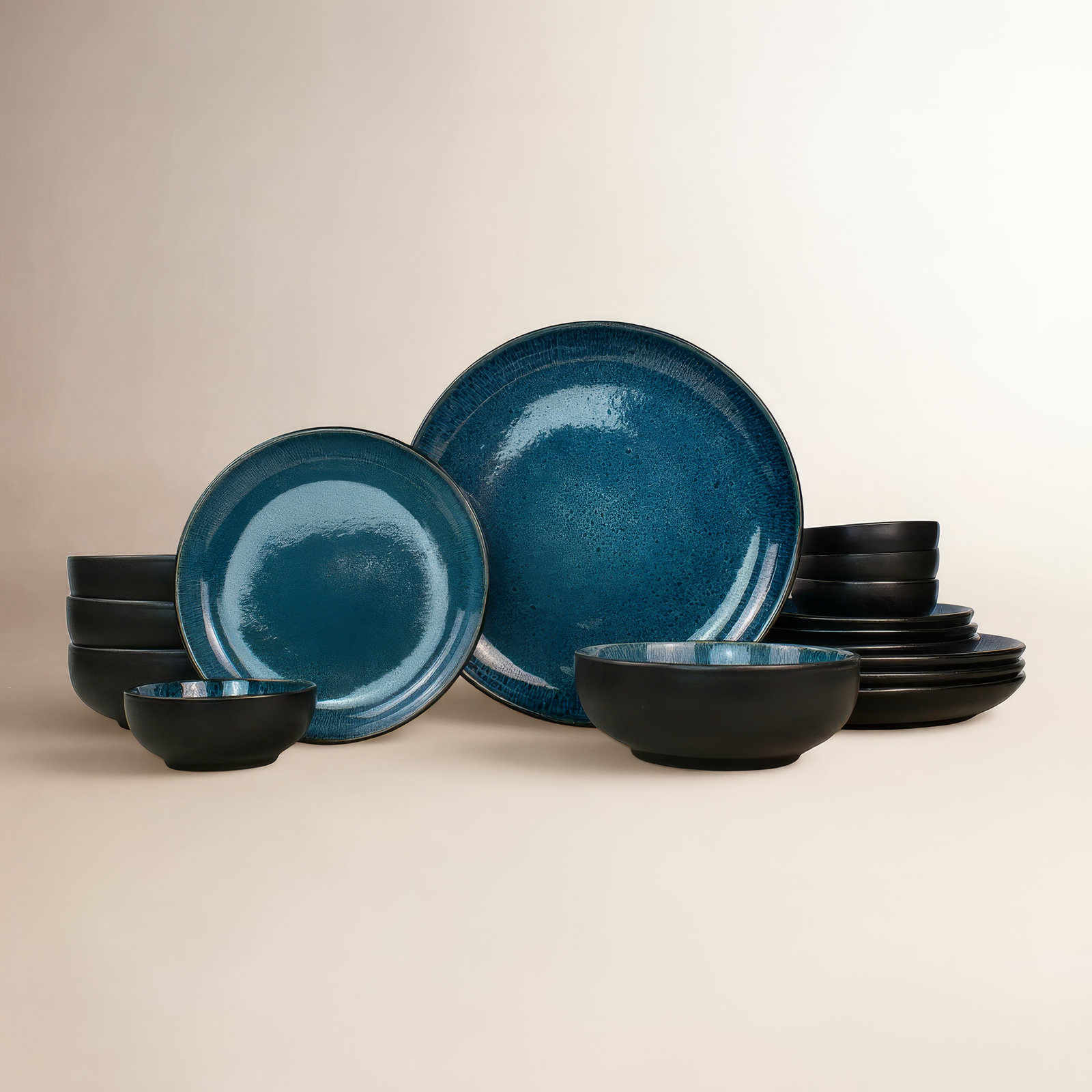 Resona Stoneware 16 Piece Dinnerware Set - Service for 4, Blue