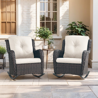 Dahlyla 2-Piece Outdoor PE Wicker Patio Rocking Chair Set With Cushions by Winston Porter