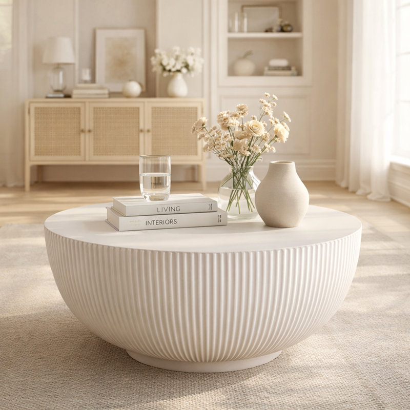Table basse ronde à nervures MgO Drum - Table d'appoint Water Ripple