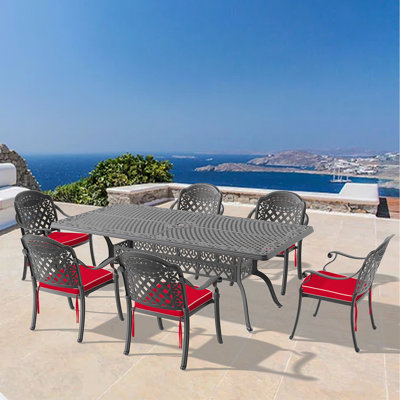 7-Piece Set Of Cast Aluminum Patio Furniture With Red Cushions (Same Sku:W1710S00171 , W1710S00606)