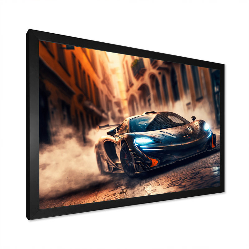 «Futuristic Bugatti Sports Car Racing IV», reproduction sur toile, Cadre simple noir, H 12 po x l 20 po x P 1 po