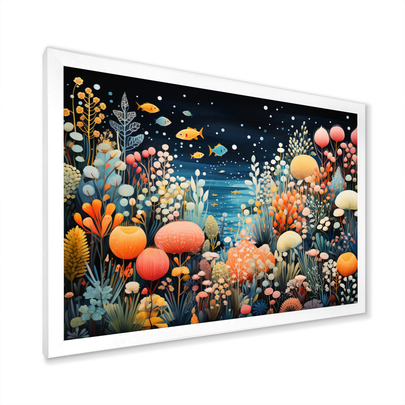 Aquariums Aquatic Pointillism An II, reproduction d'art sur toile, Cadre photo blanc, H 24 po x l 32 po x P 1 po