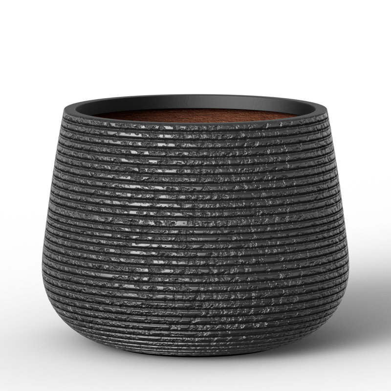 13 in. Medium Matte Blavk(Upgraded Interior) Concrete Round Planter / Pot with Draiange Holes for Indoor & Outdoor, Black