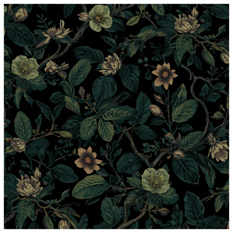 Coussins décoratifs Dark Floral Botanical Illustration, 18 x 18 pouces