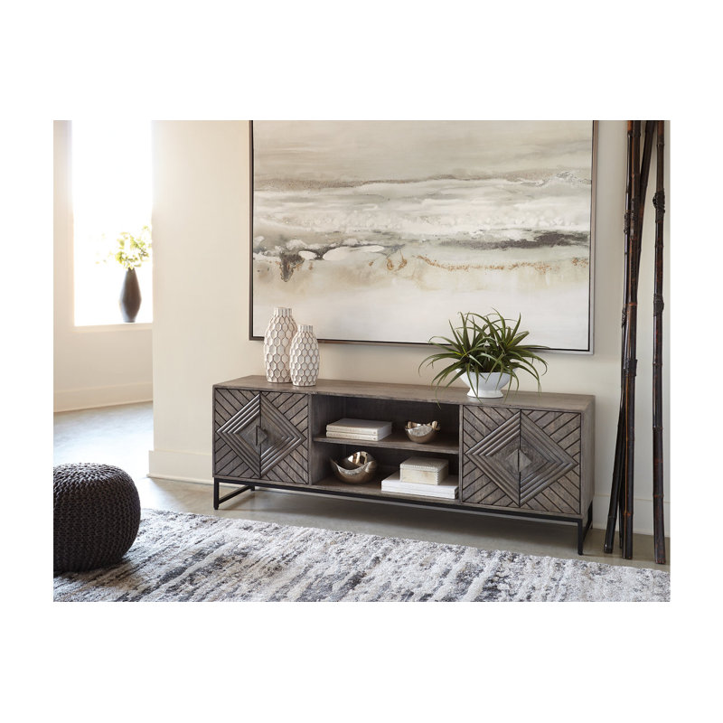 Treybrook Distressed Gray & Black Iron Accent Cabinet