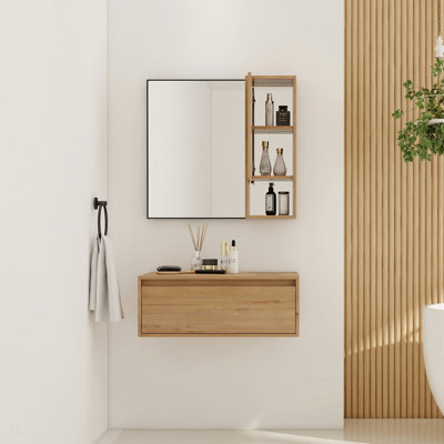 30''  Dressing Table With Mirror,Wall Mounted Storage Mirror Cabinet with Soft Close Door,Black Aluminum Frame Mirror&Cabinet
