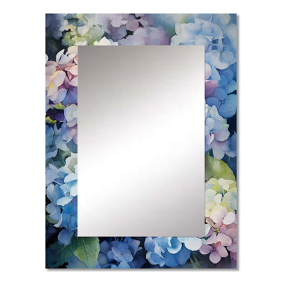 Blue Hydrangea Dreamy Garden - Hydrangea Large Wall Mirror, Traditional Unique Mirror, Printed Metal Art