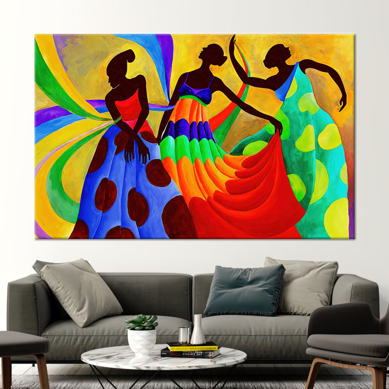 Abstrait danseur africain sur toile - décoration murale vibrante, H 16 po x l 24 po, Toile tendue