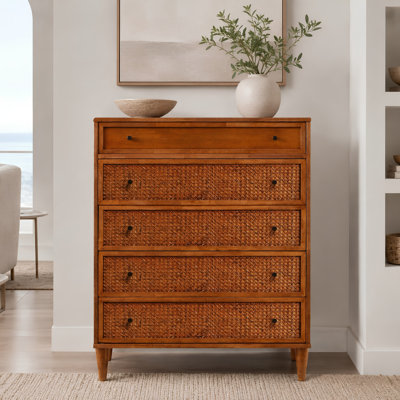 Grande commode à 5 tiroirs Mid-Century en bois massif 35,4 po Ing Abraham