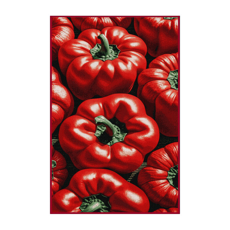 Tapis lavable poivrons rouges avec légumes, Rectangulaire 3 pi x 5 pi