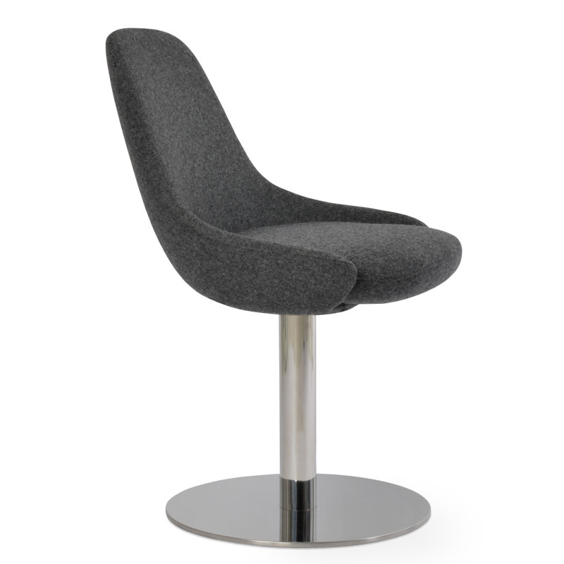 Fauteuil salle à manger rond Gazel, Acier inoxydable poli, Gris clair