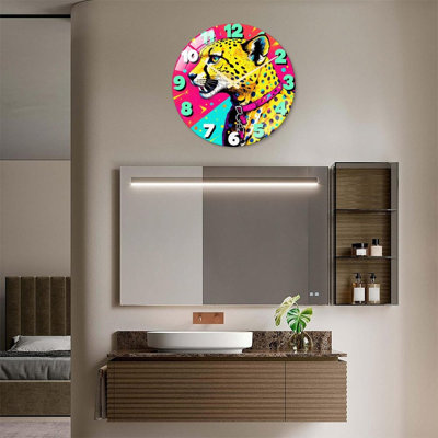 Horloge murale moderne en verre de 61 cm (24 po) avec motif léopard coloré