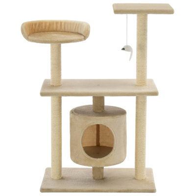  Cat Tree Beige Engineered Wood, Sisal Rope, Plush Fabric Medium