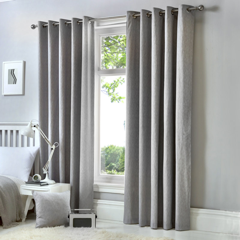 Cotton Blend Room Darkening Curtain Pair, Silver, Width 168 x Drop 229 cm