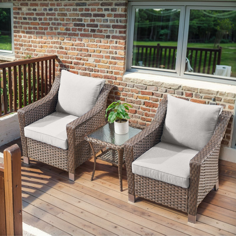 Jenesys Outdoor Wicker Club Chairs & Side Table Set - Weather-Resistant, Beige