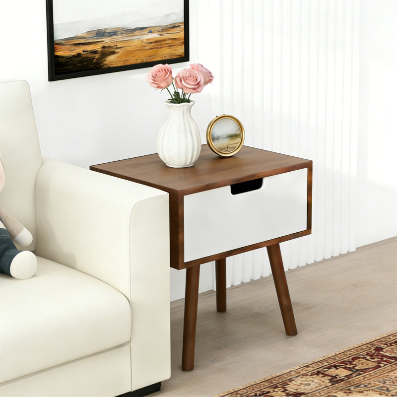 Table de bout, Blanc/noyer